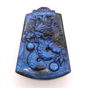 Chinese Loong Charms Labradorite Carved Pendant, approx 40-57mm