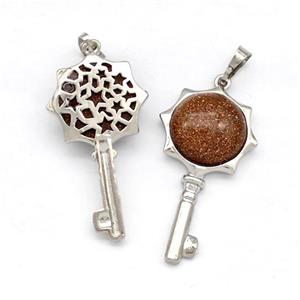 Alloy Key Charms Pendant Pave Golden Sandstone Platinum Plated, approx 16mm, 20-40mm