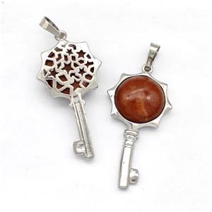 Alloy Key Charms Pendant Pave Red Agate Platinum Plated, approx 16mm, 20-40mm