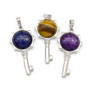 Alloy Key Charms Pendant Pave Gemstone Platinum Plated Mixed, approx 16mm, 20-40mm