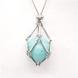 Teal Magnesite Turquoise Necklace Platinum Plated, approx 18mm