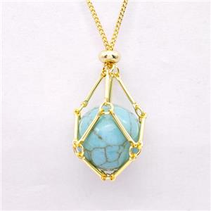 Teal Magnesite Turquoise Necklace Gold Plated, approx 18mm