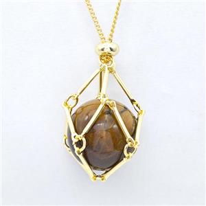 Natural Tiger Eye Stone Necklace Gold Plated, approx 18mm