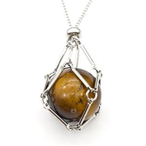 Natural Tiger Eye Stone Necklace Platinum Plated, approx 18mm