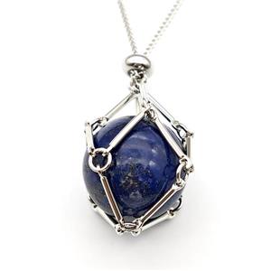 Natural Blue Lapis Lazuli Necklace Platinum Plated, approx 18mm
