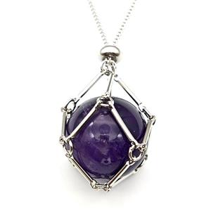 Natural Purple Amethyst Necklace Platinum Plated, approx 18mm