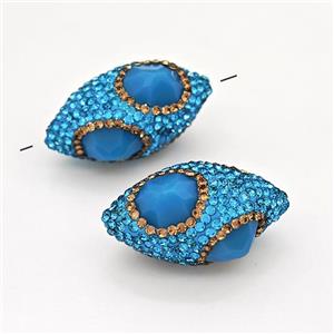 Clay Rice Beads Pave Rhinestone Blue Jadeite Glass, approx 17-35mm
