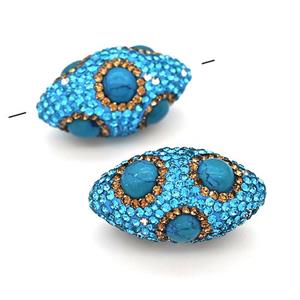 Clay Rice Beads Pave Rhinestone Blue Synthetic Turquoise, approx 16-30mm