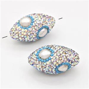 Clay Rice Beads Pave White Rhinestone Pearl, approx 16-30mm