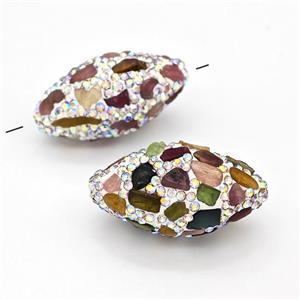 Clay Rice Beads Pave Rhinestone Multicolor Tourmaline, approx 16-30mm