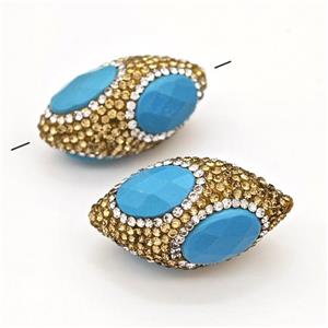 Clay Rice Beads Pave Yellow Rhinestone Blue Synthetic Turquoise, approx 18-35mm