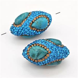Clay Rice Beads Pave Blue Rhinestone Blue Synthetic Turquoise, approx 18-35mm