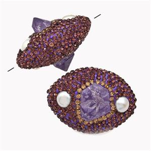 Clay Oval Beads Pave Purple Rhinestone Amethyst, approx 25-35mm