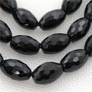Natural black Agate Onyx Beads, Faceted Rice, 10x30mm, 13pcs per st