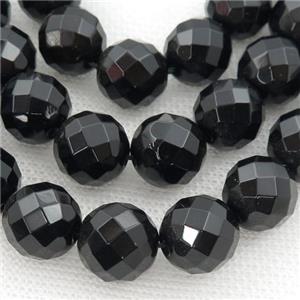 Natural Agate Beads, black, faceted round, 12mm dia, 32pcs per st