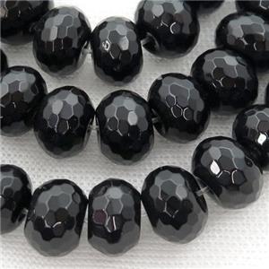 Natural Black Agate Onyx Beads, faceted rondelle, 10x14mm, 38pcs per st