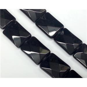 black natural onyx bead, faceted rectangle, approx 13x18mm