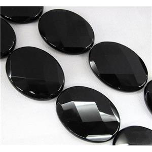 natural Onyx bead, faceted oval, black, approx 25x35mm, 11pcs per st.