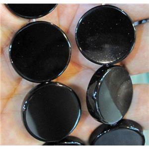 Natural Black Onyx Agate Coin Beads Flat Circle, approx 10mm dia, 15 inches