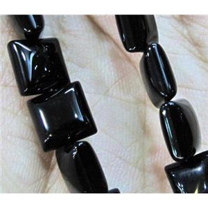 natural onyx bead, A-grade, black, square, approx 10x10mm, 15 inches