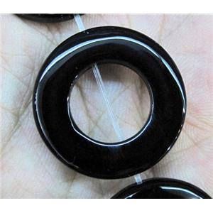 natural onyx bead, A-grade, round-ring, black, approx 25mm dia, 15 inches