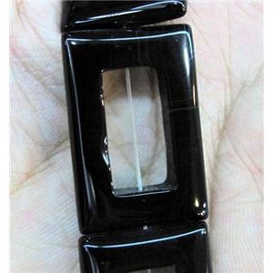 natural onyx bead, A-grade, rectangle-ring, black, approx 20x30mm, 15 inches