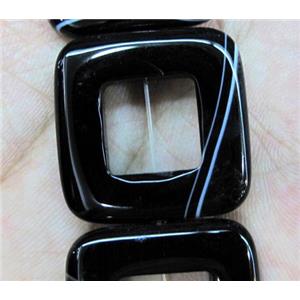 natural onyx bead, A-grade, square-ring, black, approx 24x24mm, 15 inches