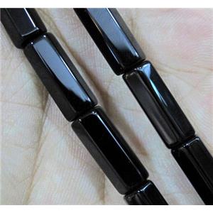 black natural onyx bead, A-grade, faceted tube, approx 7x17mm, 15 inches