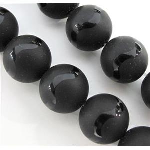 Black Onyx Agate Beads Matte Round Wave, approx 6mm dia, 15.5 inches