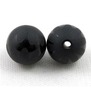 Natural black onyx agate bead, matte, round, electric wave venins, approx 14mm dia, 15.5 inches