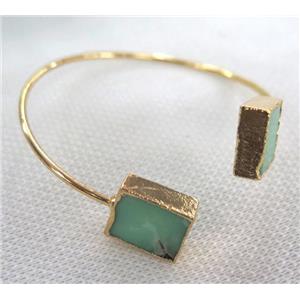 green Australian Chrysoprase Bangle, copper, gold plated, approx 60mm dia