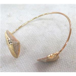 fossil of sharktooth bangle, gold plated, approx 60mm dia