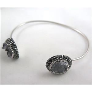 925 sterling silver Bangle paved rhinestone with Druzy Agate, approx 12-20mm, 60mm dia