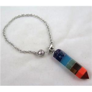 mix gemstone bullet Chakra bracelet, platinum plated chain, approx 10x45mm, chain: 17cm length