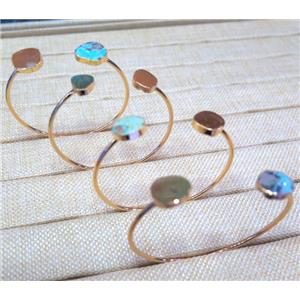 turquoise bangle, mix color, copper, gold plated, approx 8-12mm, 60mm dia