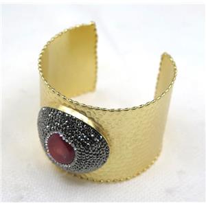 red coral cuff bangle pave rhinestone, alloy, gold plated, approx 50mm wide, 65mm dia