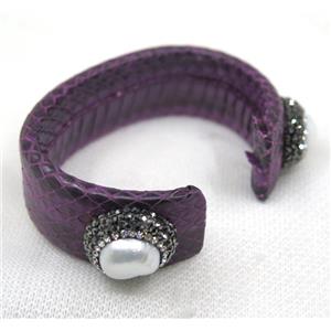 white pearl cuff bangle pave rhinestone, purple snakeskin, alloy, approx 20mm, 60mm dia