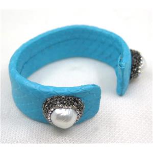 white pearl cuff bangle pave rhinestone, blue snakeskin, alloy , approx 20mm, 60mm dia