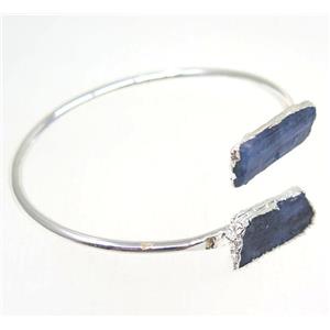 kyanite bangle, copper, silver plated, approx 60mm dia