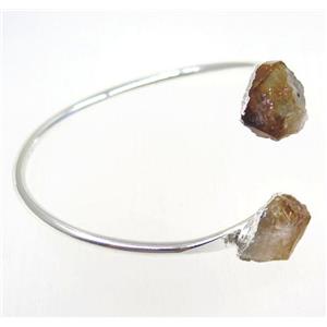yellow citrine bangle, copper, silver plated, approx 60mm dia