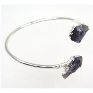 purple Amethyst bangle, copper, silver plated, approx 60mm dia