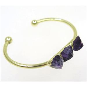 purple Amethyst bangle, copper, gold plated, approx 40-60mm