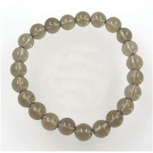 round Smoky Quartz bead bracelet, stretchy, approx 8mm, 60mm dia