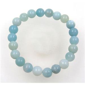 round Amazonite bead bracelet, blue dye, stretchy, approx 8mm, 60mm dia