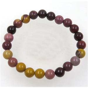 round Mookaite bead bracelet, stretchy, approx 8mm, 60mm dia