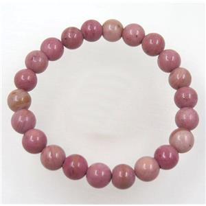 pink wooden Jasper bead bracelet, round, stretchy, approx 8mm, 60mm dia