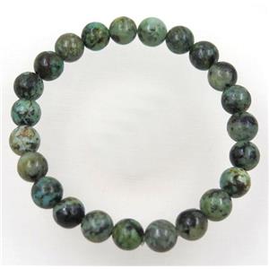 green African Turquoise beads bracelet, round, stretchy, approx 8mm, 60mm dia