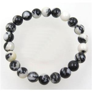 black Zebra Jasper beads bracelet, round, stretchy, approx 8mm, 60mm dia
