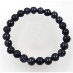blue SandStone bead bracelet, round, stretchy, approx 8mm, 60mm dia