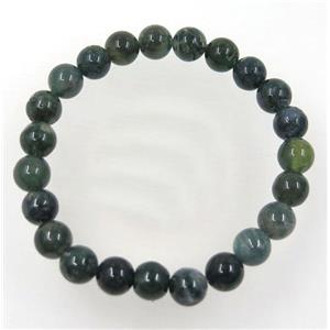 green Moss Agate bead bracelet, round, stretchy, approx 8mm, 60mm dia